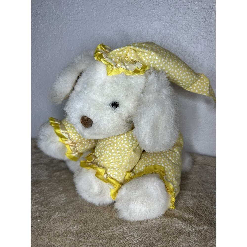 Vintage Prestige Toy Corp Plush Dog Yellow Pajamas & Hat Puppy Rare READ